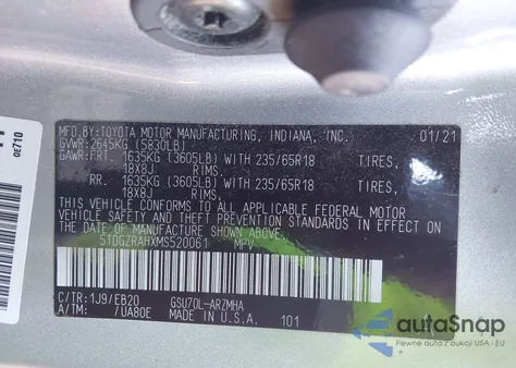 2021 Toyota Highlander Xle из США, поврежденный, VIN 5TDGZRAHXMS520061